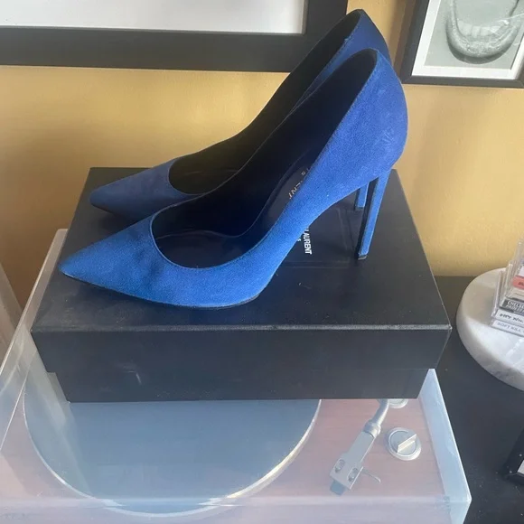 Saint Laurent Cobalt Blue Suede Heels - Picture 3 of 7